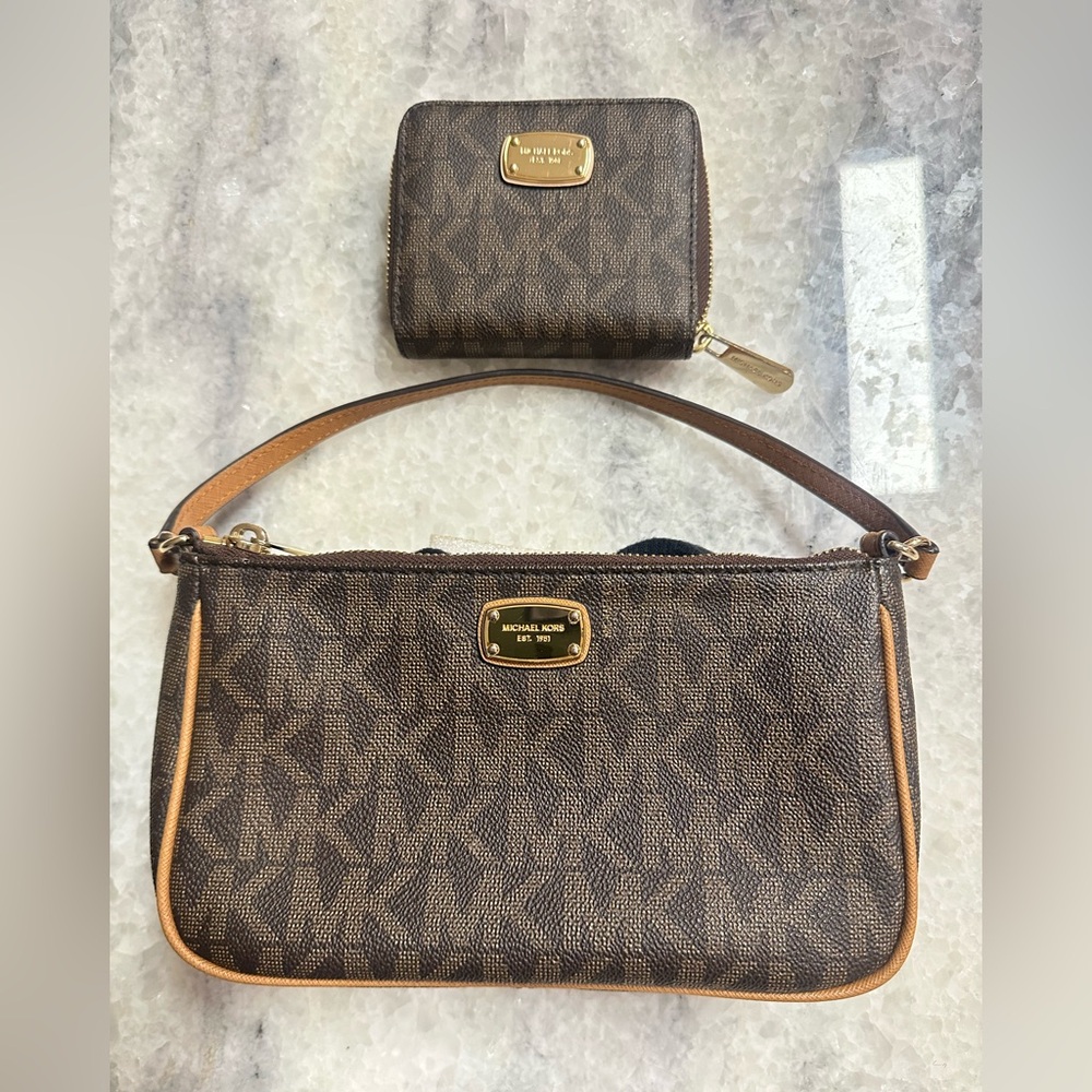 Michael Kors brown Purse With Matching coin Wallet